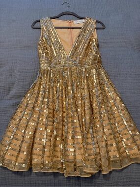 Mac Duggal Gold Sequin Evening Dress